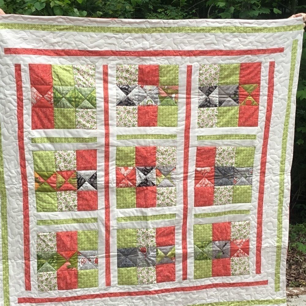 NWT. Hand Crafted Green/Orange/Cream Quilt - Picture 11 of 16